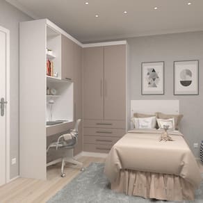 Guarda Roupa Dormitório Modulado Alpes Solteiro Canto c/ Bancada de Estudo - Roupeiro Luciane M04