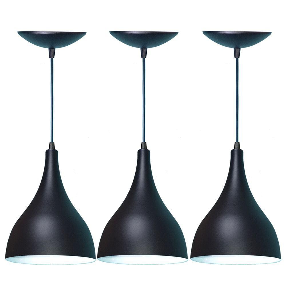 Kit 3 Lustres Pendente Balcão Cozinha Americana -Preta Fosca