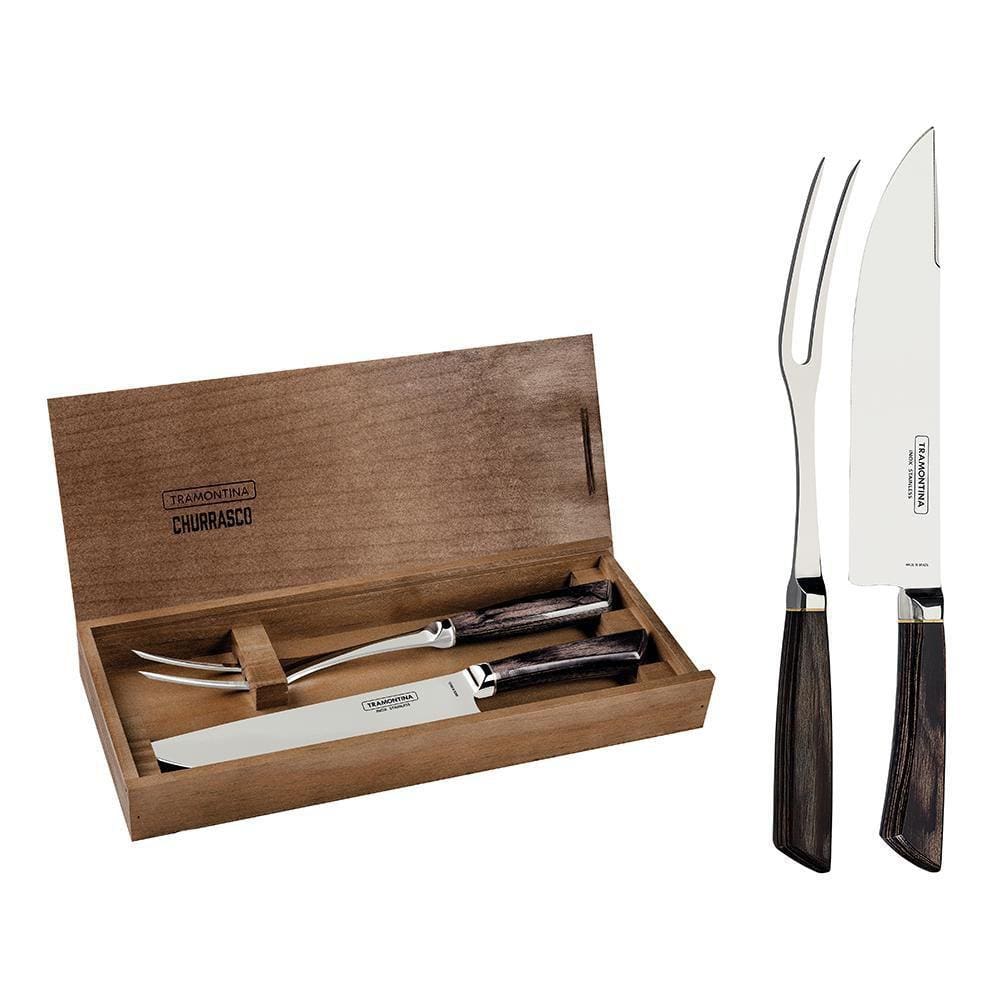 Jogo Garfo Faca e Pegador para Churrasco Inox Tramontina