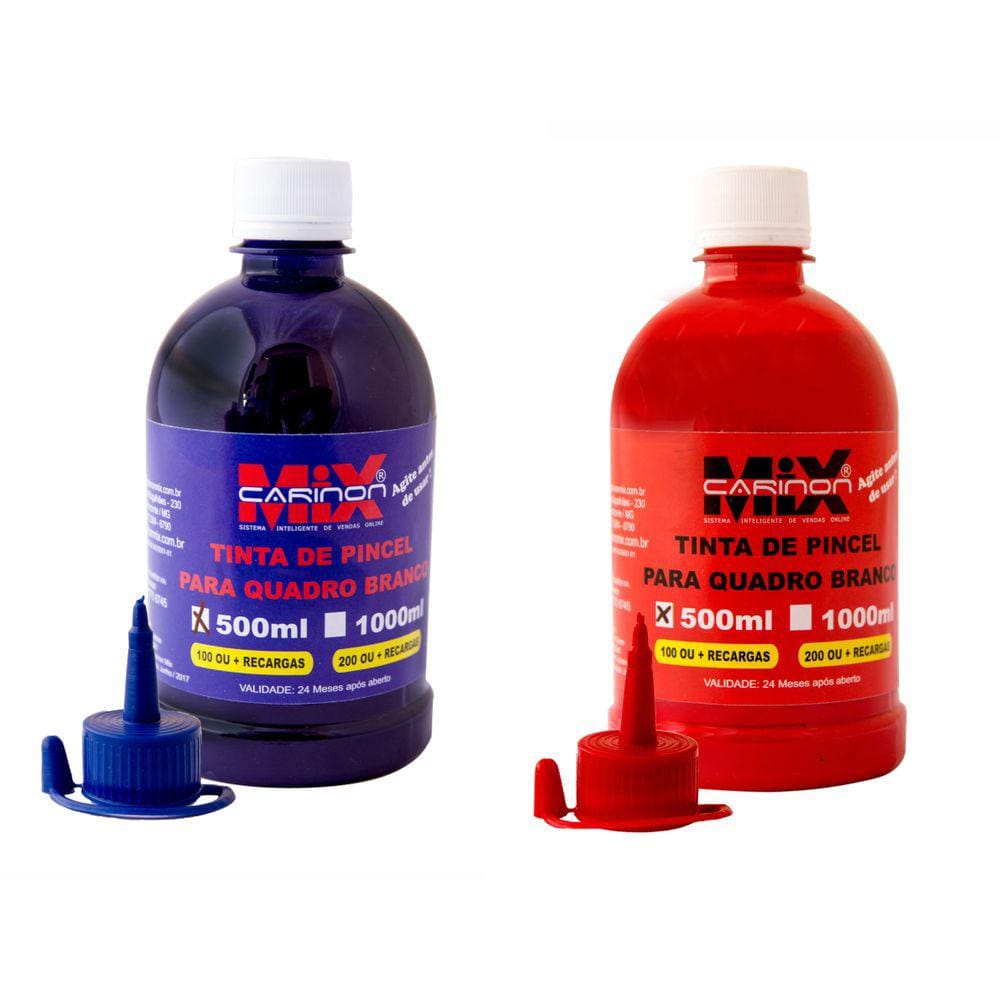Kit 2 tinta 500ml p pincel de quadro branco azul e vermelho