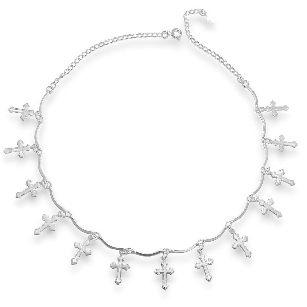 Choker Cruz Lisa Banhada Prata Semijoia