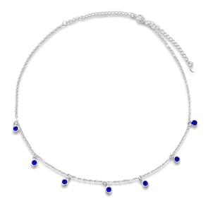 Choker Pedra Azul Safira Banhada Prata Semijoia