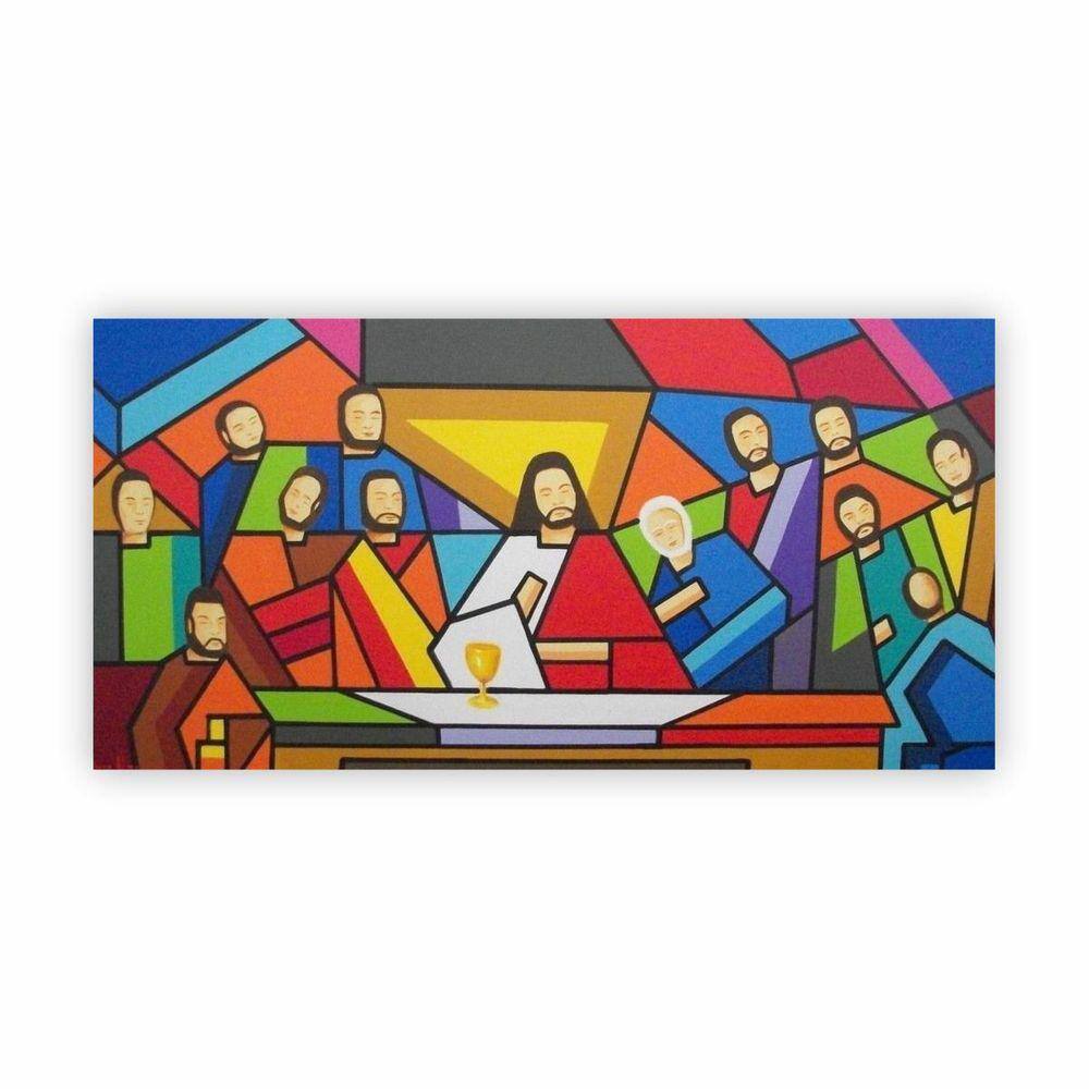 Quadro Religião Santa Ceia Colorida Moderna 80X40 Em Canvas
