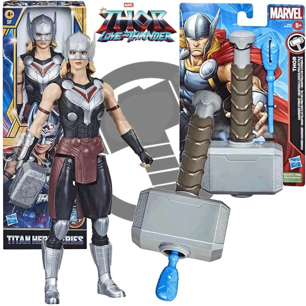 Boneco Poderosa Thor Jane Foster e Lançador de Dardo Mjolnir