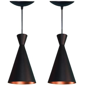 Kit 2 Pendentes Cone Estilo Tom Dixon Preto Fosco/Cobre