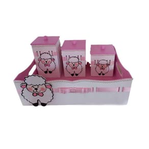 Kit Higiene Bebê MDF 4 Peças Cesta Organizadora Ovelhinha