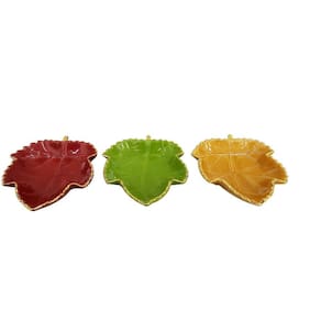Jogo 3 Travessas Cerâmica Vermelho, Verde E Amarelo 05X19Cm
