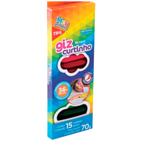 Giz de Cera curtinho 15 cores 68g Meu primeiro Tris