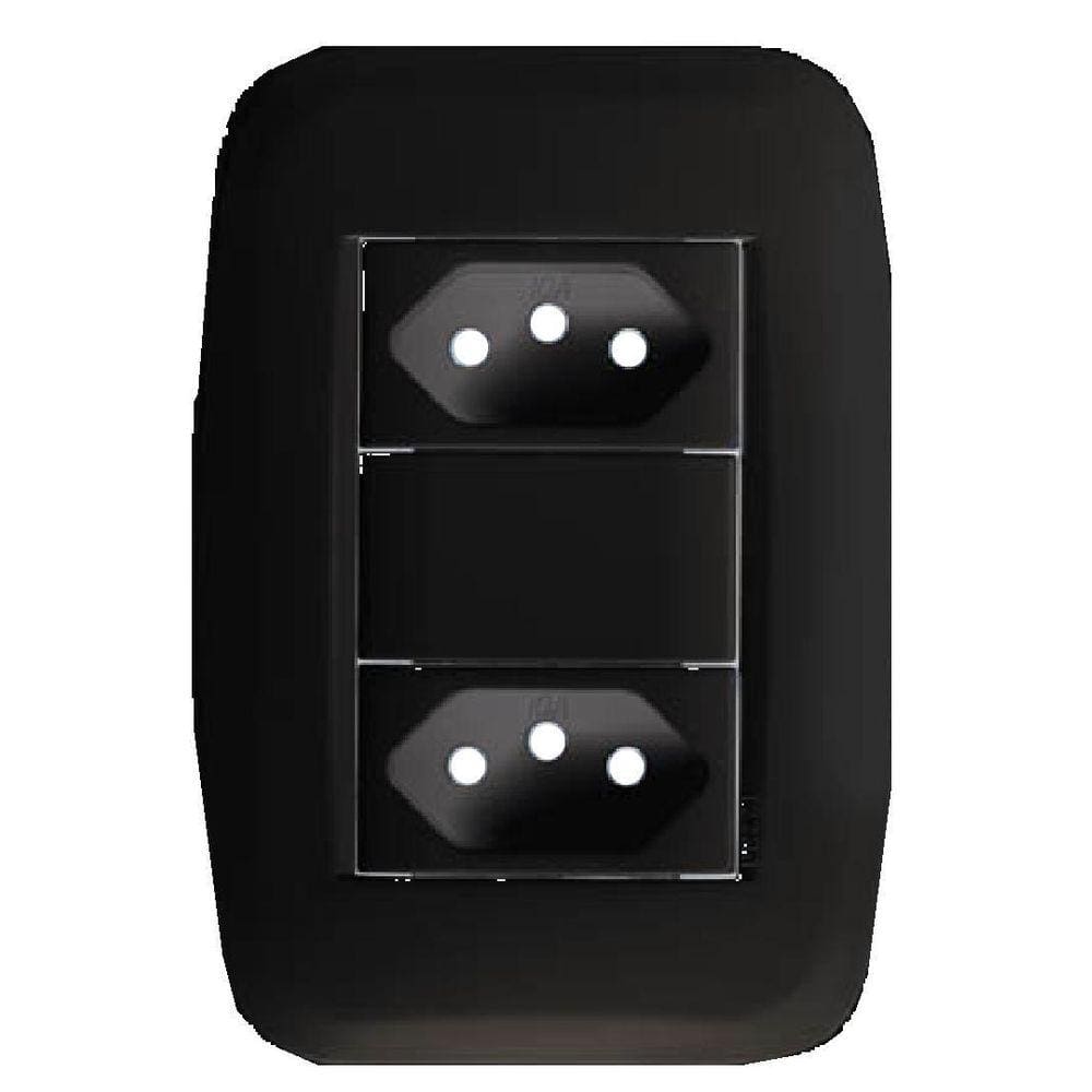 Kit 10 Conjunto Tomada Dupla 10A Pezzi Preto Classica 50000