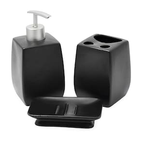 Kit De Banheiro Lavabo 3 Peças Preto Fosco Liso Quadrado