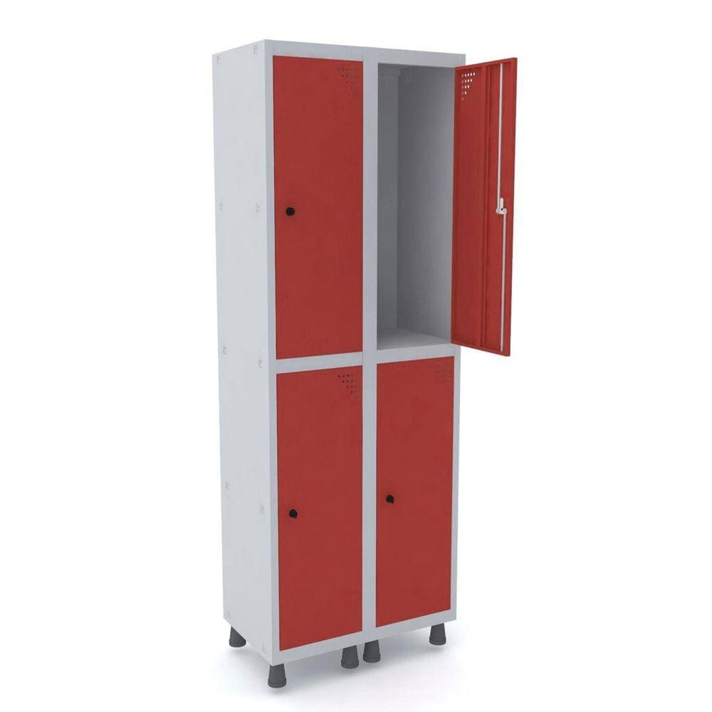 Guarda Volume Roupeiro 4 Portas Aço GRP 502/4 Pandin Móveis Cinza /Vermelho