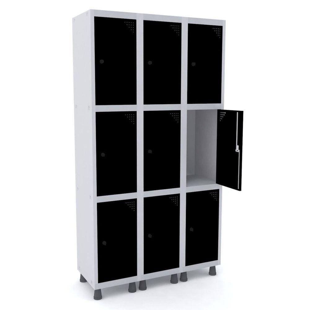 Guarda Volume Roupeiro 9 Portas Aço GRP 503/9 Pandin Móveis Cinza/Preto
