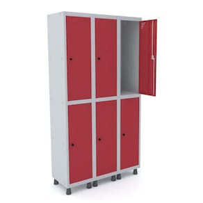 Guarda Volume Roupeiro 6 Portas Aço GRP 503/6 Pandin Móveis Cinza/Vermelho