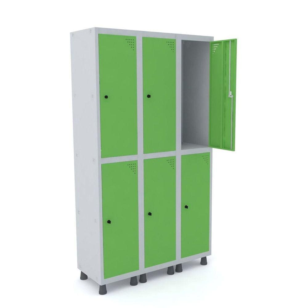 Guarda Volume Roupeiro 6 Portas Aço GRP 503/6 Pandin Móveis Cinza/Verde Miró