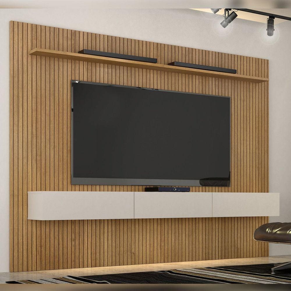 Estante Home Suspenso Frisado Para TV até 75 Polegadas Curitiba Valdemóveis Cinamomo/Off White