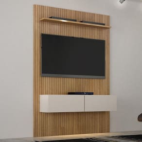 Estante Home Suspenso Frisado Para TV até 50 Polegadas Curitiba Valdemóveis Cinamomo/Off White