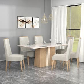 Conjunto Sala de Jantar Geórgia Tampo de Vidro 6 Cadeiras Madeira Maciça Eucalipto Inovata/Nevaska