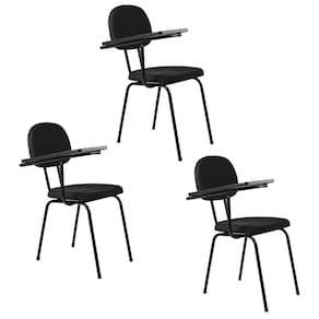Kit 3 Cadeiras Universitárias Secretária sem Porta Livros Ecoflex Preto