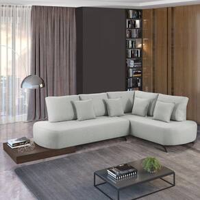 Sofá de Canto 4 Lugares com Almofadas Decorativas Paris 2322 Estofart Gelo