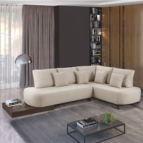 Sofá de Canto 4 Lugares com Almofadas Decorativas Paris 2320 Estofart Cru