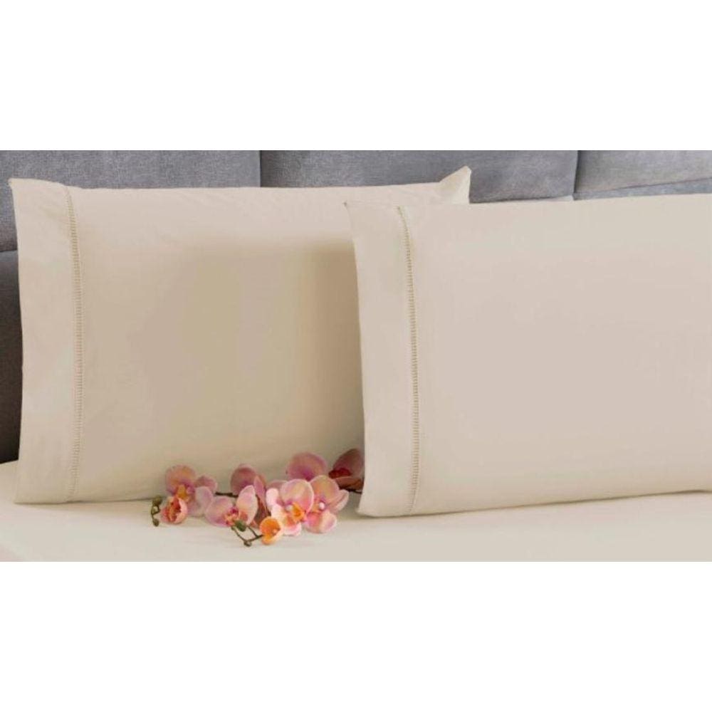 Kit 6 Fronha Avulsa Percal 200 Fios Ponto Palito Bege