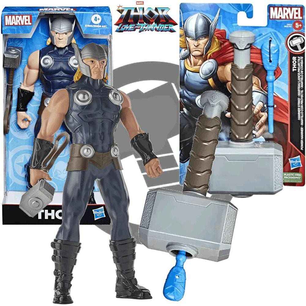 Boneco Thor 25cm Vingadores e Lança Dardo Martelo Mjolnir
