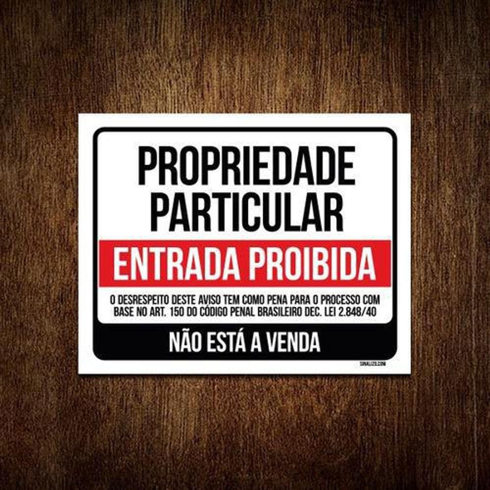 Kit 10 Placas Propriedade Particular Não Está A Venda Preto