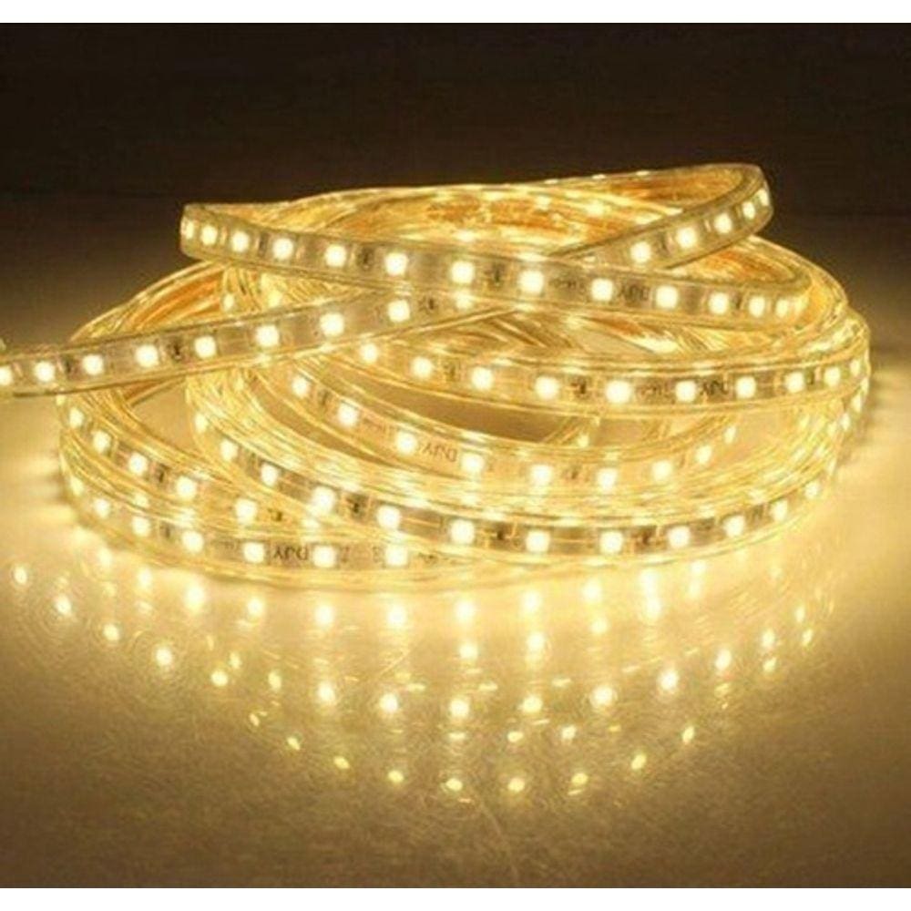 Fita Mangueira Led 5050 Branco Quente 220v 8m + Adaptador