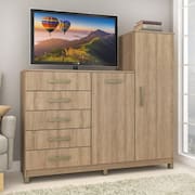 Cômoda 2 Portas 5 Gavetas com Cabideiro e Pés Chicago Mel