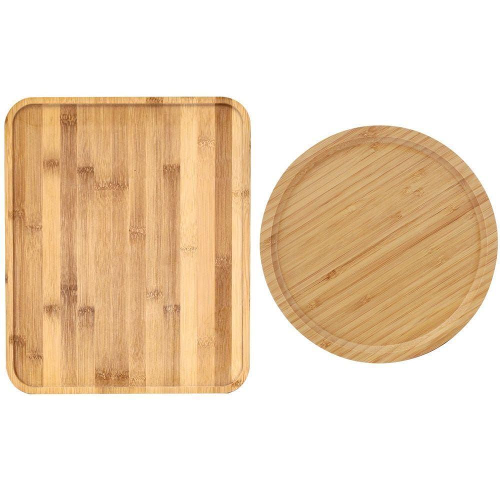 Conjunto Bandeja para Servir Bambu Redonda e Retangular 2 Pç