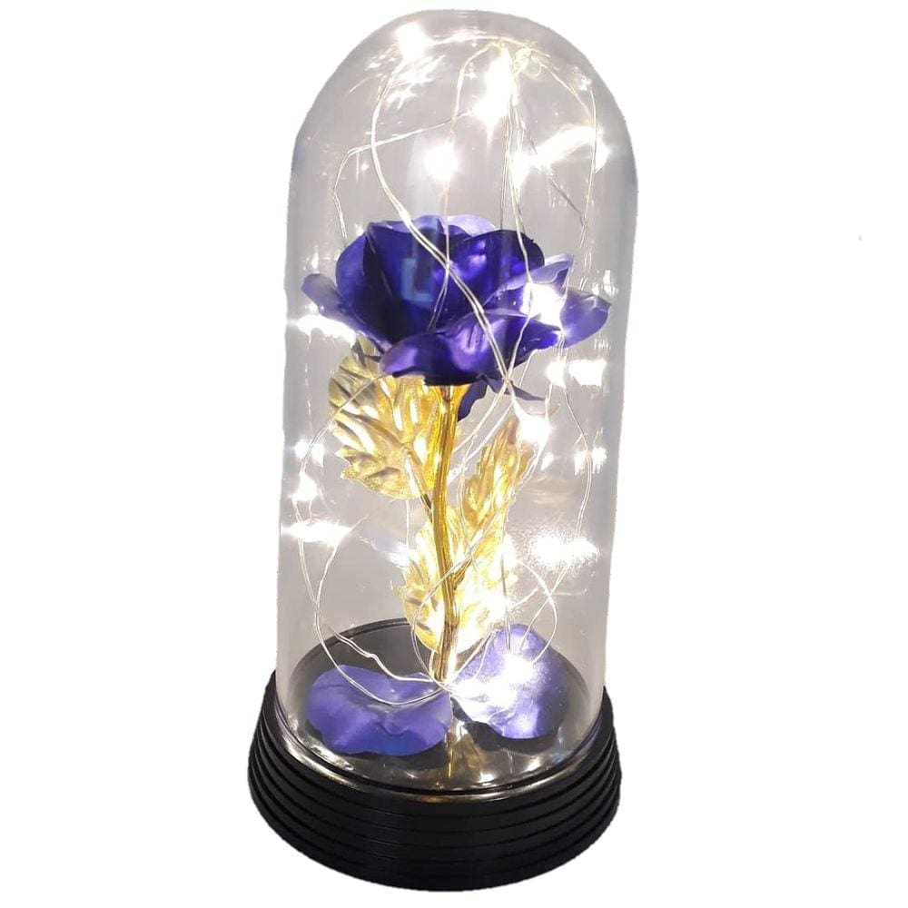 Luminária A Rosa Encantada Azul Ouro A Bela e A Fera Luzes
