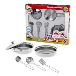 Jogo De Cozinha Infantil Panelas Espátulas Inox Brinquedo