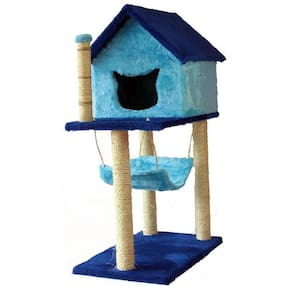 Arranhador Para Gatos Casa Com Rede - Azul