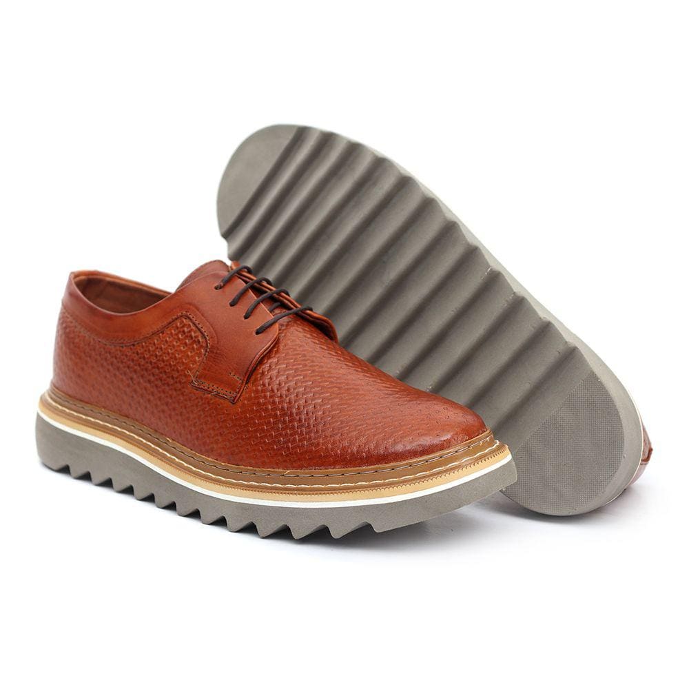 Sapato de Couro Oxford Masculino Derby Tratorado Premium