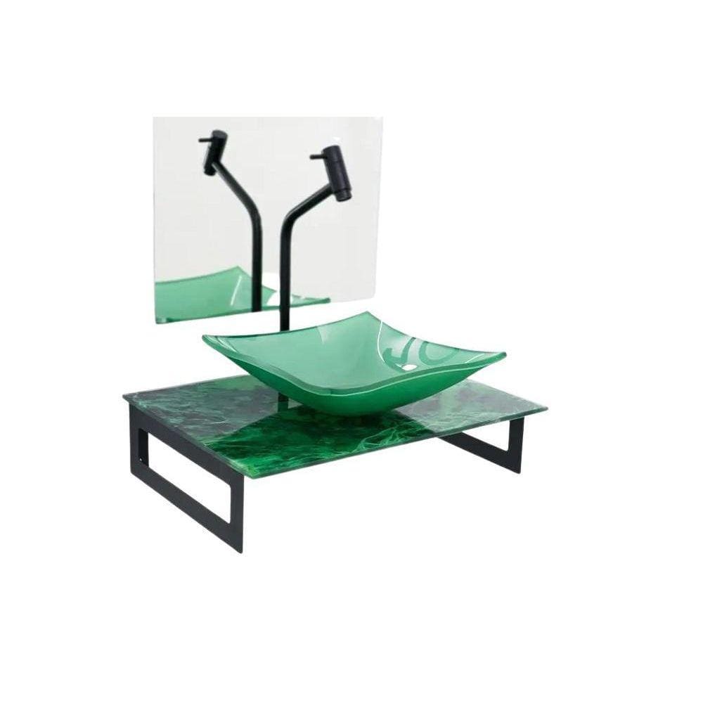 Gabinete De Vidro 50Cm Com Cuba Quadrada - Mármore Verde