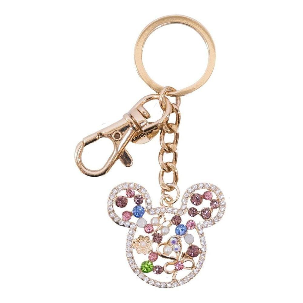 Chaveiro Mickey Mouse Dourado Com Pedrinhas E Prendedor