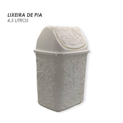 imagem-Cesto De Lixo Basculante Renda Floral 4,5 Litros Branco