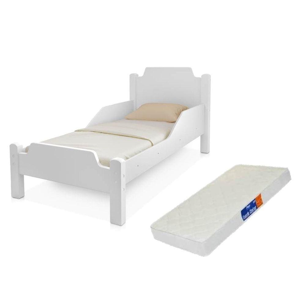 Mini cama juvenil para quarto infantil toda branca com colchão e proteção lateral