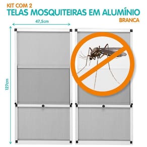 Tela Mosquiteira Em Alumínio Altura Regulável Branco- Kit 2
