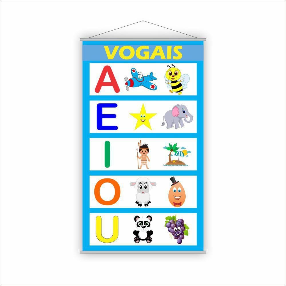 Banner Pedagógico Escolar Imagens Vogais 120X65Cm
