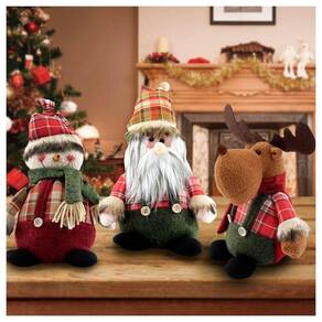 Kit Trio Bonecos De Natal Boneco De Neve Papai Noel Rena Xadrez 22cm