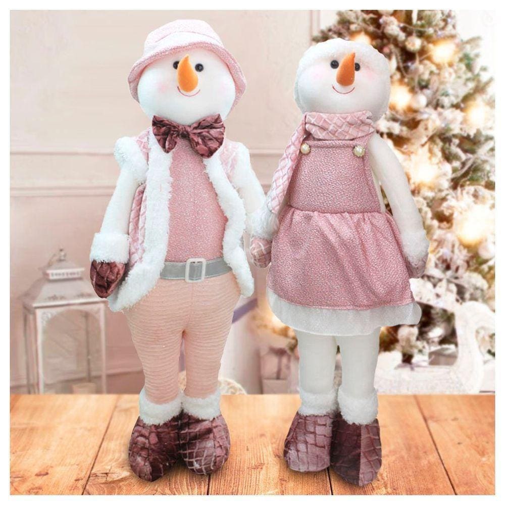 Kit Dupla Boneco Natal Boneco De Neve Rosa Natalino