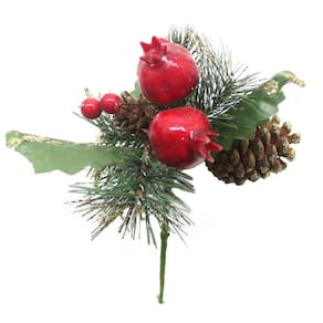 Kit 8 Ramos Romã Decoração De Natal Artificial Com Brilho 16cm