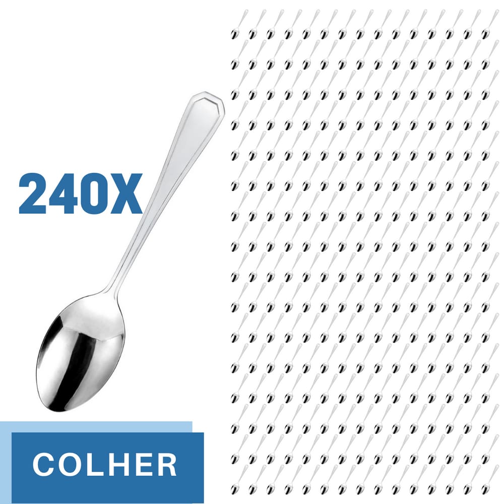 Jogo Restaurante Colher Inox Reforçada 240 Pçs Casa / Bar
