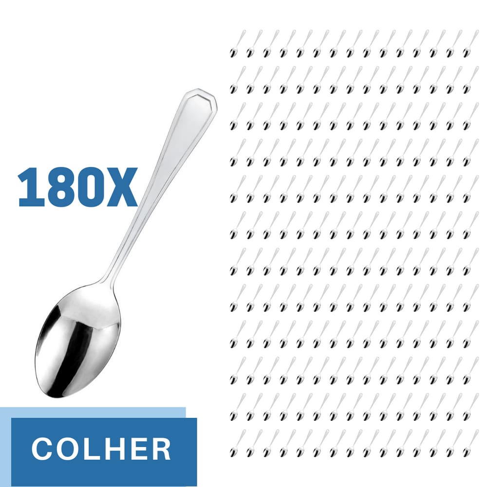 Jogo Restaurante Colher Inox Reforçada 180 Pçs Casa / Bar