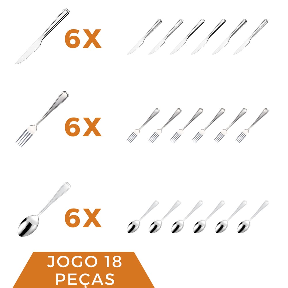 Kit Colher Garfo Faca Aço Inox 18 Peças Bar / Restaurante
