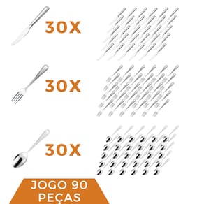 Kit Colher Garfo Faca Aço Inox 90 Peças Bar / Restaurante
