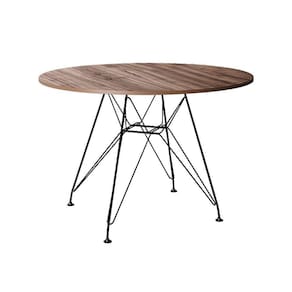 Mesa Eiffel Redonda 90Cm Tampo De Madeira Amendôa Com Base De Ferro Preto - Cor: Marrom