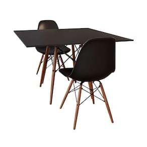 Conjunto De Mesa De Jantar Quadrada 90Cm Tampo De Madeira Preto Com 2 Cadeiras Pretas