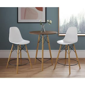 Mesa Bistrô Eames Eiffel Amêndoa Com 2 Banquetas Brancas De Madeira - Cor: Marrom
